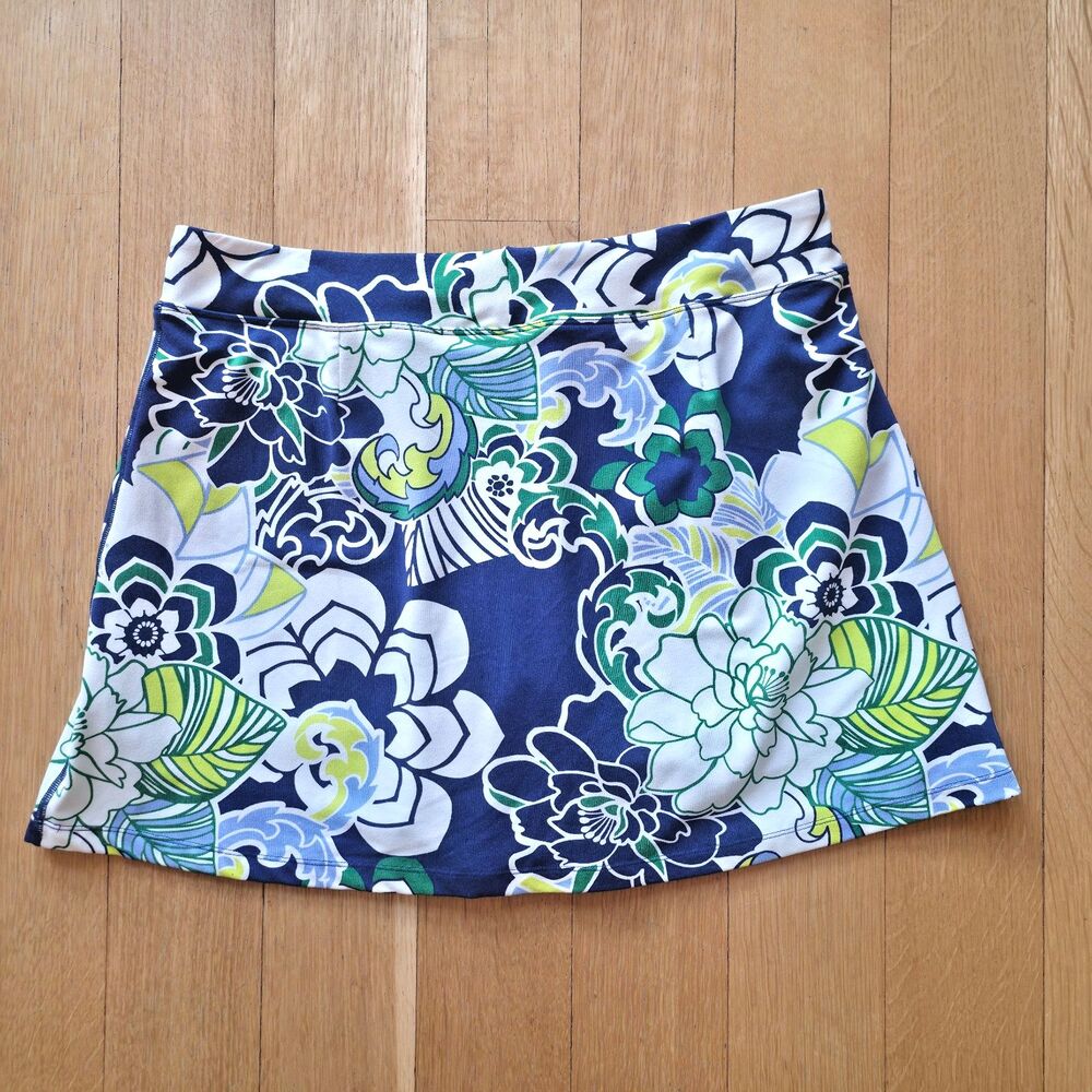 TITLE NINE Dream Sport Golf Skort Retro Floral Blue White Green Yellow Large